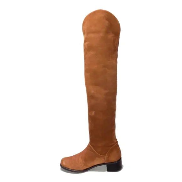 STUART WEITZMAN Thigh-High Boot Suede Leather OTK Cognac Walnut Brown Low Heel 7 - Picture 4 of 16